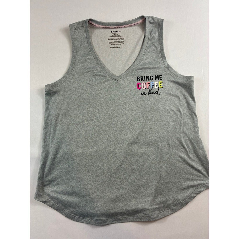 Joyspun Pajama Top Women Medium 8-10 Gray Bring Me Coffee In Bed Tank Sleepwear